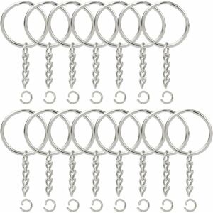 Denuotop - Key Padlock, 100 Pack Split Key Rings with Chain, Silver Metal Chain Split Key Rings with 25mm Open Ring and Connector - Create Your Own