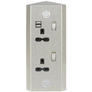 Knightsbridge - 13A 2G Vertical Switched Socket with Dual usb Charger (2.4A) - Stainless Steel with black insert