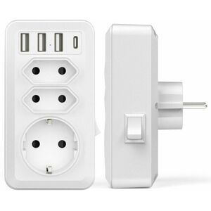 DENUOTOP Other Complete Socket Type--USB Power Sector, 7 in 1 usb Wall Power Strip Charger with 3 ac Outputs (16A, 3800W), 3 5V/3.4A usb Ports, 1 Type-C Port,