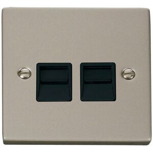 Se Home - Pearl Nickel Master Telephone Twin Socket - Black Trim