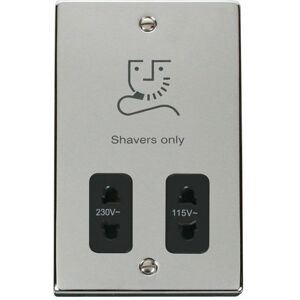 Polished Chrome Shaver Socket 115v/230v - Black Trim - SE Home