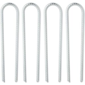 Ground Anchor Set of 4, Hard Soil, Camping, Garden Stakes, Metal, u Shape, HxWxD: 30x7x1 cm, Durable, Silver - Relaxdays