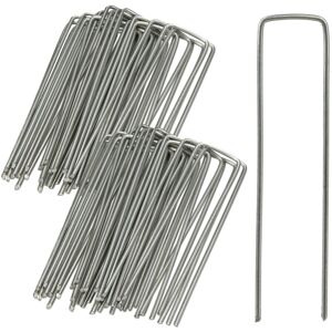 Securing Pegs Set of 50, Stainless, Bevelled Tips, Drive In, 15 cm Long, Galvanised Steel, Silver - Relaxdays