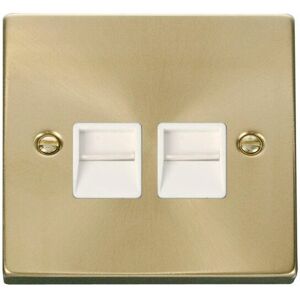 Se Home - Satin / Brushed Brass Master Telephone Twin Socket - White Trim