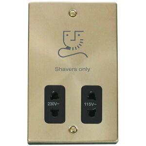 Satin / Brushed Brass Shaver Socket 115v/230v - Black Trim - SE Home