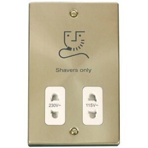 Satin / Brushed Brass Shaver Socket 115v/230v - White Trim - SE Home