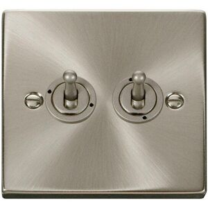 Satin / Brushed Chrome 2 Gang 2 Way 10AX Toggle Light Switch - SE Home