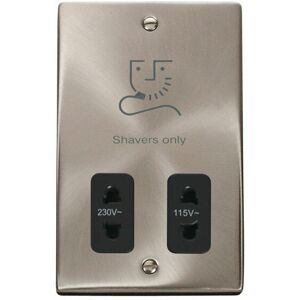 Se Home - Satin / Brushed Chrome Shaver Socket 115v/230v - Black Trim