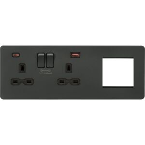 Knightsbridge - Screwless 13A 2G dp Socket with usb Fastcharge + 2G Modular Combination Plate - Anthracite 230V IP20