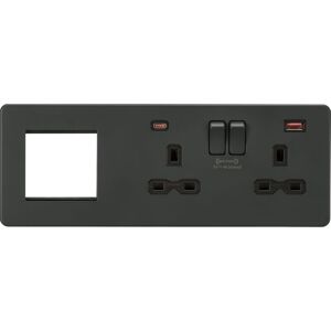 Knightsbridge Screwless 13A 2G DP Socket with USB Fastcharge + 2G Modular Combination Plate - Anthracite 230V IP20