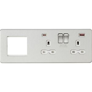 Knightsbridge - Screwless 13A 2G dp Socket with usb Fastcharge + 2G Modular Combination Plate - Brushed Chrome 230V IP20