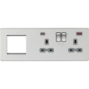 Knightsbridge - Screwless 13A 2G dp Socket with usb Fastcharge + 2G Modular Combination Plate - Brushed Chrome 230V IP20