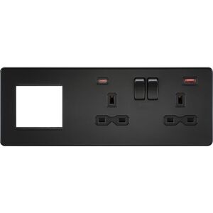 Knightsbridge - Screwless 13A 2G dp Socket with usb Fastcharge + 2G Modular Combination Plate - Matt Black 230V IP20