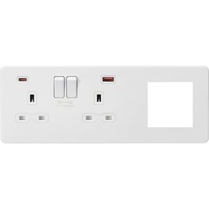 Knightsbridge - Screwless 13A 2G dp Socket with usb Fastcharge + 2G Modular Combination Plate - Matt White 230V IP20