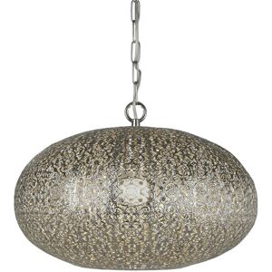 Searchlight - Fretwork 1 Light Pendant, Shiny Nickel