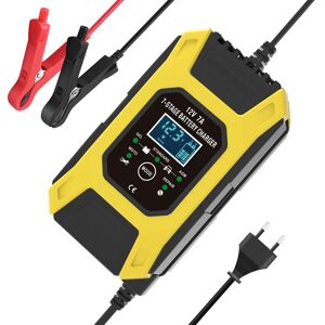 Tinor - Smart Battery Charger 7A/12V Portable Fast Motorcycle Charger with lcd Display Protection Repair Mode for Car Motorbike Auto Yellow