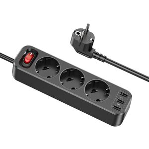 Denuotop - Double Socket for Socket, Multi Socket with 3 usb, 3 Way Socket, 6 in 1 Socket Adapter, Distribution Socket, Multiple Outlet, for Office,