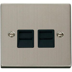 Se Home - Stainless Steel Master Telephone Twin Socket - Black Trim