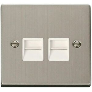 Se Home - Stainless Steel Master Telephone Twin Socket - White Trim