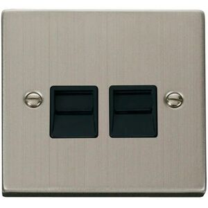 Se Home - Stainless Steel Secondary Telephone Twin Socket - Black Trim