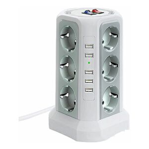 HOOPZI Surge and Surge Protector Power Strip Tower, Electric Power Strip with 5 usb Ports and 12 Sockets, Power Strip with and 3 Switches, White