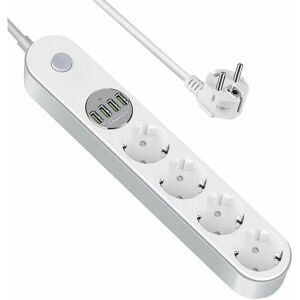 HOOPZI Usb Power Strip Surge Protector 4 Sockets Surge Protector with 4 usb Sockets, Power Strip with Switch, Multi Socket Protection Against Overloads and