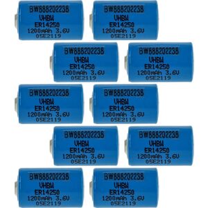 10x Lithium ER14250 Round Cell Batteries Replacement for TL-5101, TL-5112, TL5101, TL5112, TL5151 - Special Battery (1200mAh, 3.6 v, Li-SOCl2) - Vhbw