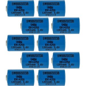 10x Lithium ER14250 Round Cell Batteries Replacement for TL-5151, TL-5151S, TL5151S, UHE-ER14250 - Special Battery (1200mAh, 3.6 v, Li-SOCl2) - Vhbw