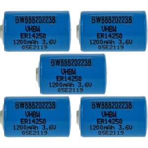 Vhbw - 5x Lithium ER14250 Round Cell Batteries Replacement for 6135-99-770-2535, 6ES59800MA11 - Special Battery (1200mAh, 3.6 v, Li-SOCl2)