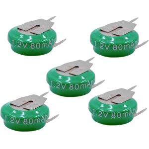 5x NiMH replacement button cell battery tab 3 pins type V80H 80mAh 1.2V suitable for model building batteries, solar lights etc. - Vhbw