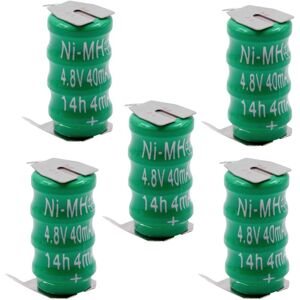 5x NiMH replacement button cell battery tab type V40H 3 pins 40mAh 4.8V suitable for model building batteries, solar lights etc. - Vhbw