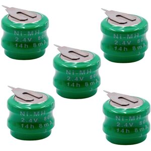 5x NiMH replacement button cell battery tab type V80H 2 pins 80mAh 2.4V suitable for model building batteries, solar lights etc. - Vhbw