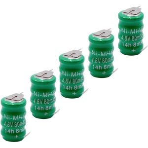 vhbw 5x NiMH replacement button cell battery tab type V80H 3 pins 80mAh 4.8V suitable for model building batteries, solar lights etc.