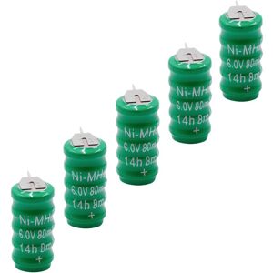 5x NiMH replacement button cell battery tab type V80H 3 pins 80mAh 6V suitable for model building batteries, solar lights etc. - Vhbw