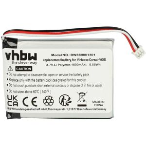 Battery compatible with Corsair Virtuoso rgb, rgb Wireless se Wireless Headset Headphones (1500mAh, 3.7 v, Li-ion) - Vhbw