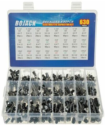 NEIGE 630pcs 24 Values Aluminum Electrolytic Capacitor Assortment Box Kit Scope Include 0.1uF-1000uF