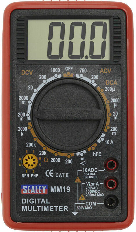 Loops - 7 Function Digital Multimeter - Large lcd Display - Test Leads - Rubber Case