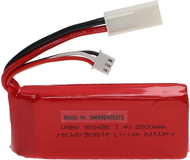 VHBW Battery compatible with EL-2P plug Plug for Model Making Device e.g. Racing Car, Helicopter, Plane (2000mAh, 7.4 v, Li-polymer, 80 x 34 x 19 mm)