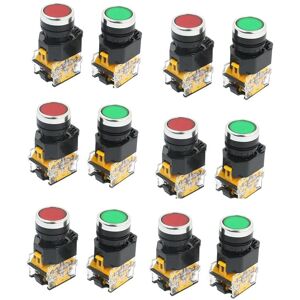 TLILY 12Pcs 22mm 10A 380V dpst Momentary Push Button Switch Red Green