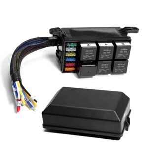 TLILY 12V Automobile Fuse and Relay Box with Pre-Wiring 6-Way Modification Module Automotive Marine Use