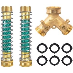 Tlily - 2 Way Hose Splitter, 3/4Inch Brass y Splitter with pcs Garden Extension Coiled Spring Protectors