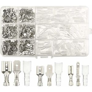 DEWDAT 270 PCS Electrical Wire Connector Male Female Spade Connectors Wire Crimp Terminal Block with Insulating Sleeve Kit 2.8mm 4.8mm 6.3mm