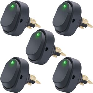 GOTRAYS 5pcs 12V 30A spst 3 Pin on/off Round Dot led Light Push Button Rocker Switch for Car ASW-20D-BU,Green