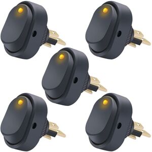 GOTRAYS 5pcs 12V 30A spst 3 Pin on/off Round Dot led Light Push Button Rocker Switch for Car ASW-20D-BU,Yellow