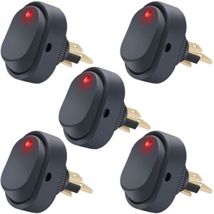 GOTRAYS 5pcs 12V 30A spst 3 Pin on/off Round Dot led Light Push Button Rocker Switch for Car ASW-20D-BU,Red