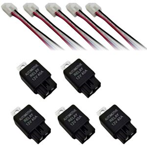 TLILY 5Pcs 40AMP 12V dc Car a/c Relay Headlight Relay Fan Relay and Harness 14 awg Wires 4PIN Automotive Relay