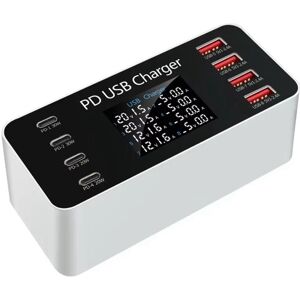 Tlily - 65W Multi 8 Ports pd usb Fast Charger lcd Display for Tablet eu-plug
