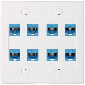 Tlily - 8 Port Ethernet Wall Plate - Dual Gang Cat6 RJ45 Jack Network Cable Faceplate Blue