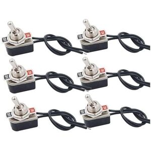 Alwaysh - 6pcs Professional Rocker Switch, with Pre-Wired spst 2 Position on-off 2 Pin Metal Rocker Switch for Cars, Trucks and Ships - 3A 250VAC /