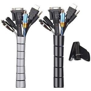 Linghhang - Black and Grey, Cable Cover 2 Pack, Flexible Range 2x3M pe Cable Storage Cable Organizer for Storing or Hiding Cables, Cable Sleeve
